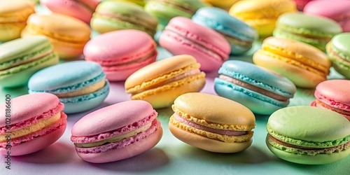 Wallpaper Mural Vibrant macaron silhouettes adorn a soft pastel backdrop, creating a delightful culinary scene that captures the essence of sweet indulgence and artistic presentation. Torontodigital.ca