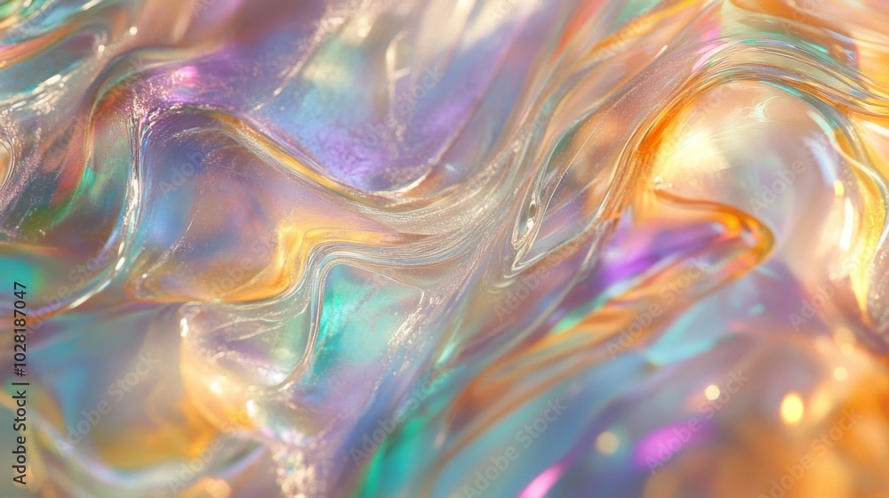 Abstract Iridescent Surface with Swirling Patterns and Shimmering Highlights Abstract Iridescent Surface with Swirling Patterns and Shimmering Highlights