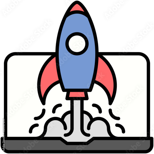 Deploy Icon. Publish Rocket Launch Pictogram Graphic Illustration. Isolated Simple Filled Line Icon For Infographic, App and Web Button.