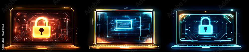 Cyber Security Concept - Locked Laptop Screens Cyber Security Concept - Locked Laptop Screens