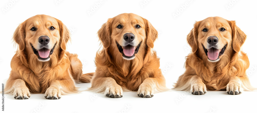 Three Golden Retrievers Smiling. Three Golden Retrievers Smiling.