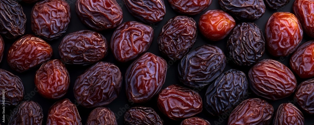 Close-up of assorted dried dates on a dark background. Close-up of assorted dried dates on a dark background.