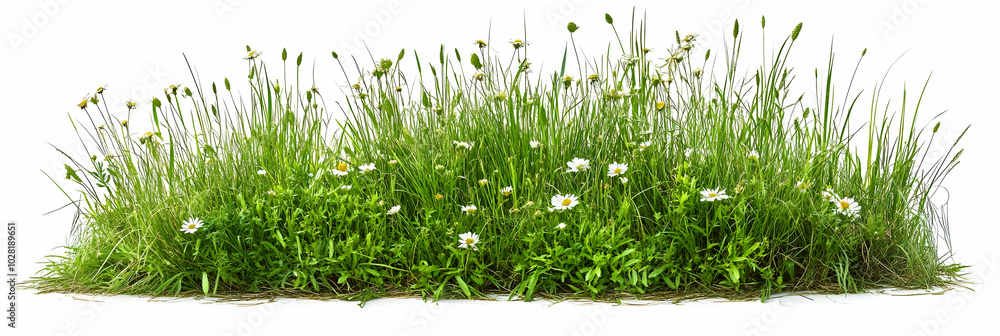 custom made wallpaper toronto digitalGreen Grass and White Flowers Isolated on White Background.