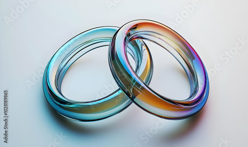 Interlocking Glass Rings with Iridescent Color.