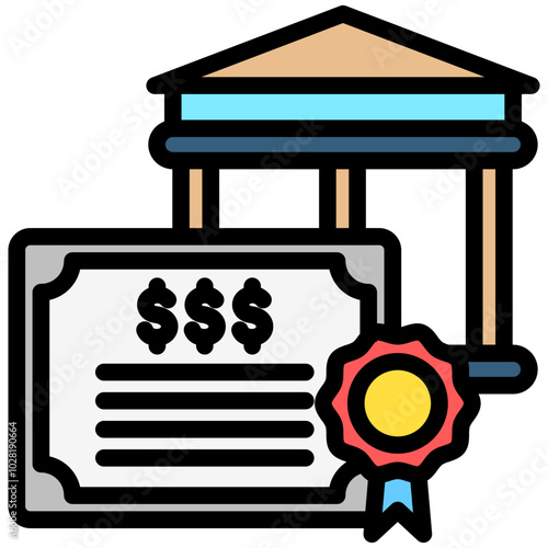 Government Bond lineal multi color icon, use for business, finance, education theme. best for modern concept, UI or UX kit, web and app development