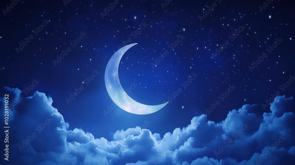 Night Sky with Crescent Moon and Stars Night Sky with Crescent Moon and Stars