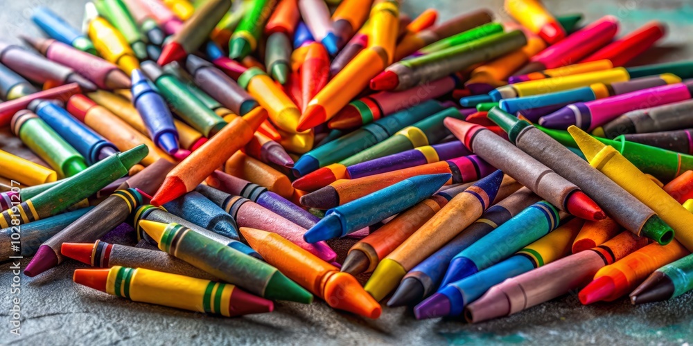 Vibrant Pile of Colored Crayons in a Playful Arrangement for Creative Inspiration and Artistic Expression Vibrant Pile of Colored Crayons in a Playful Arrangement for Creative Inspiration and Artistic Expression