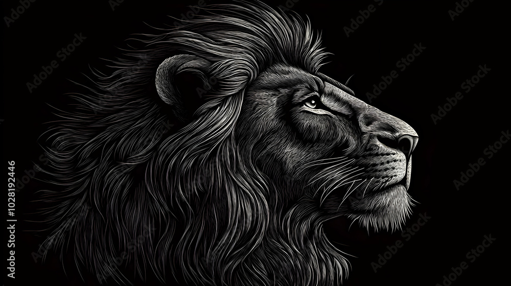 Fototapeta premium Majestic Lion Profile in Black and White.