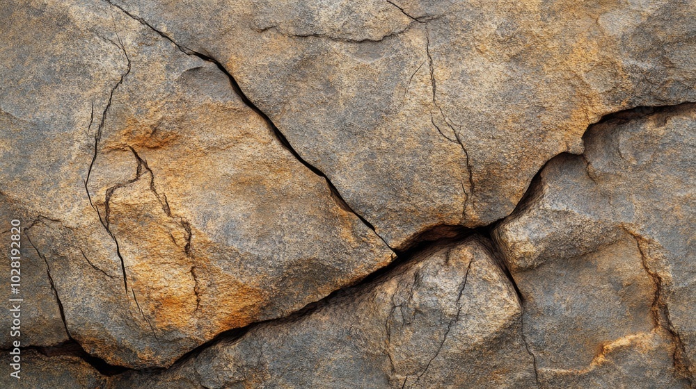Cracked Rock Face with Gray and Orange Tones Cracked Rock Face with Gray and Orange Tones
