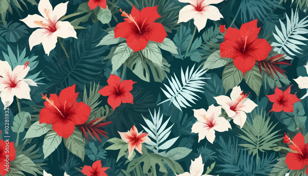 Tropical floral pattern with hibiscus Tropical floral pattern with hibiscus