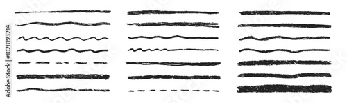 Set of chalk underline lines and texture strokes. Crayon mark brush line on a white background. Handwriting vector illustration.