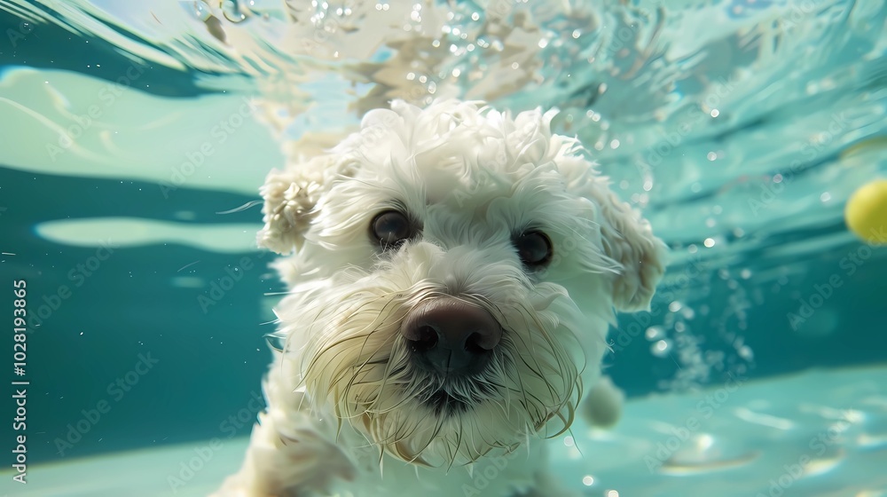 Close up a dogs swimming in pool, Generative AI illustrations. Close up a dogs swimming in pool, Generative AI illustrations.
