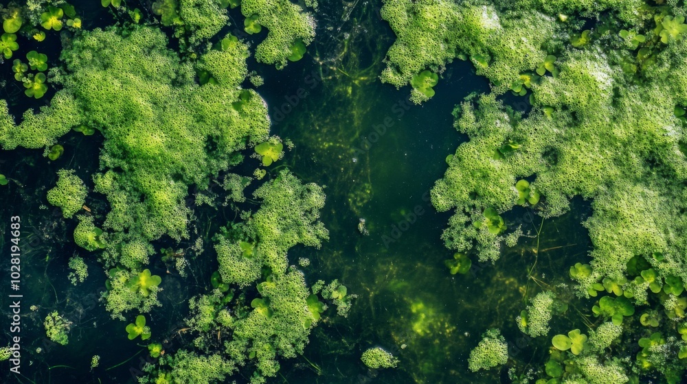 Green Algae Growing on the Surface of a Pond