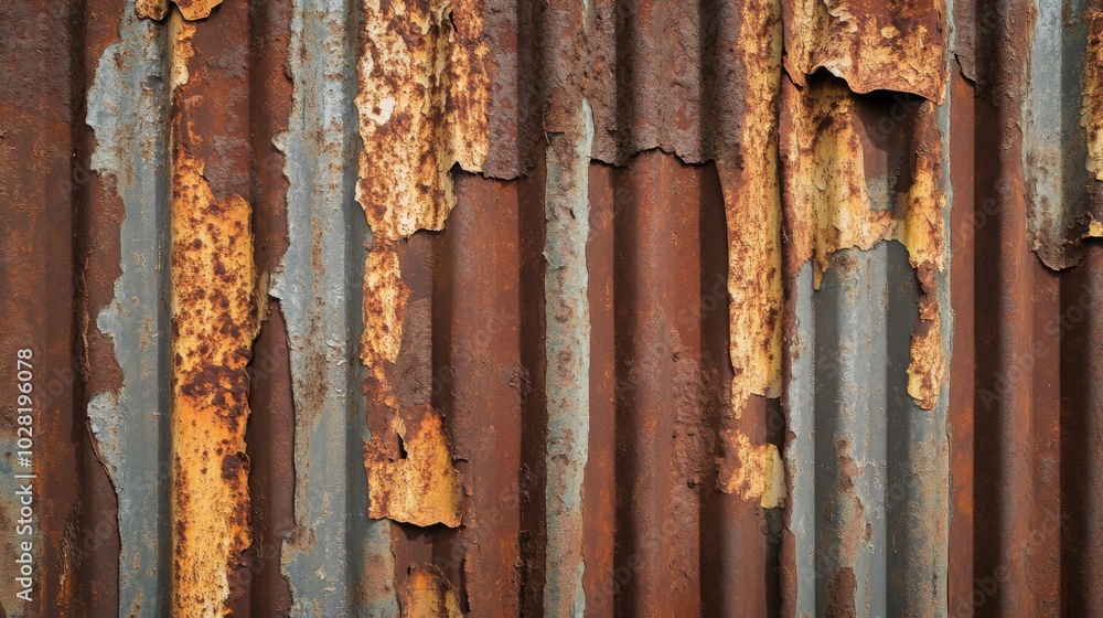 Rusty Corrugated Metal Sheet with Flaking Paint Rusty Corrugated Metal Sheet with Flaking Paint