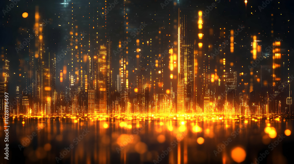 Futuristic Cityscape at Night with Golden Lights. Futuristic Cityscape at Night with Golden Lights.