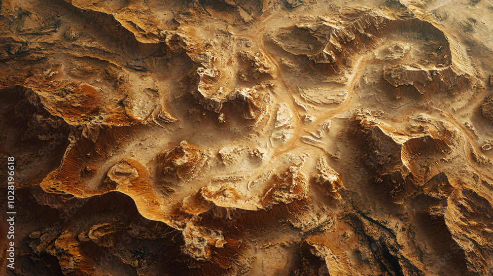 An aerial view of a vast desert landscape with intricate sand patterns. An aerial view of a vast desert landscape with intricate sand patterns.