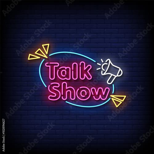 talk show neon sign vector with brick wall background