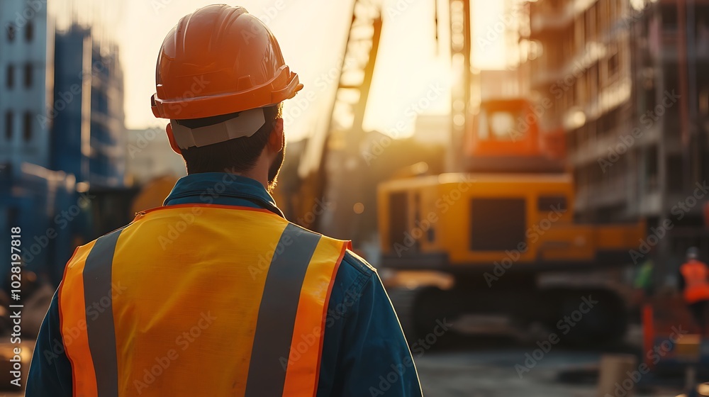 Construction Worker Observing a Construction Site Construction Worker Observing a Construction Site
