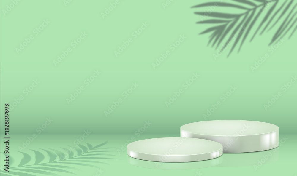 Realistic vector background illustration Minimalistic abstract round white stage with palm shadow Realistic vector background illustration Minimalistic abstract round white stage with palm shadow