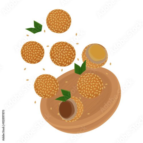 Vector Illustration Logo Clipart Levitation Indonesian Food Onde-onde Sesame balls  or Jian Dui Banh Cam