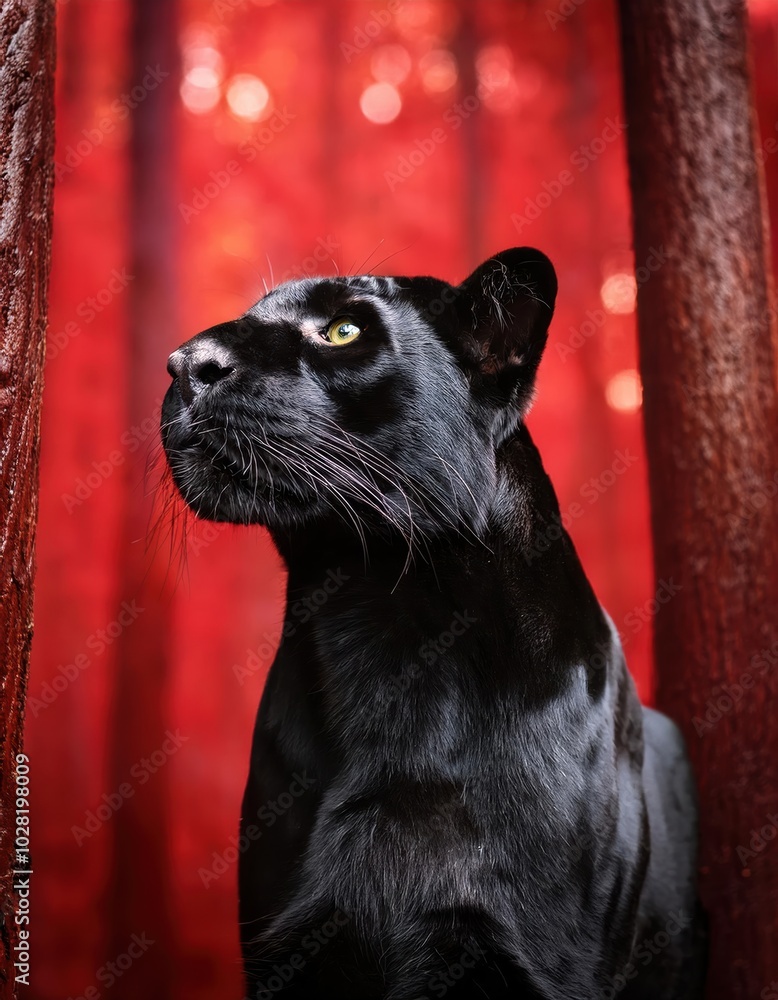 Black panther in the red background Black panther in the red background