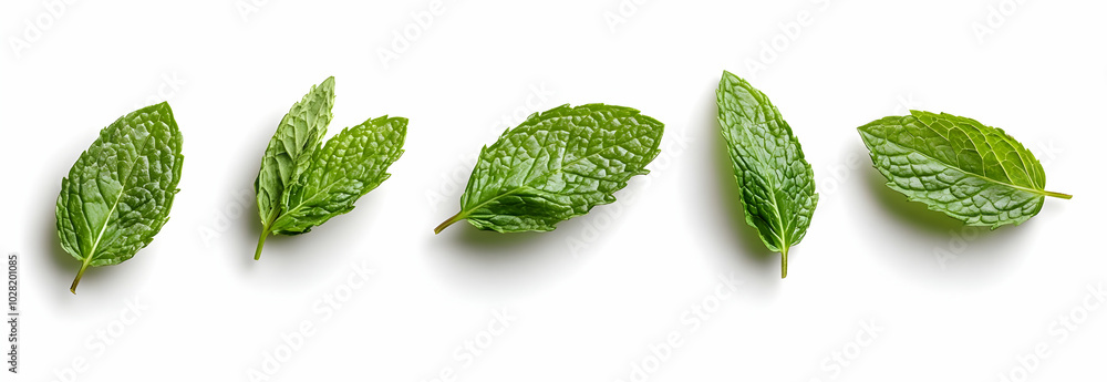 Fresh Mint Leaves on White Background. Fresh Mint Leaves on White Background.