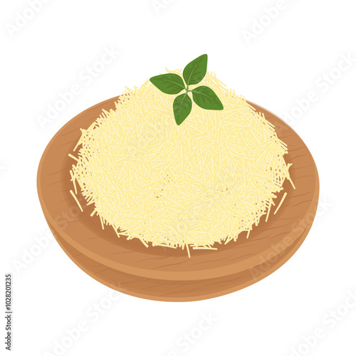 Vector Illustration Logo Clipart Grated Parmesan Cheese on a Wooden Bowl