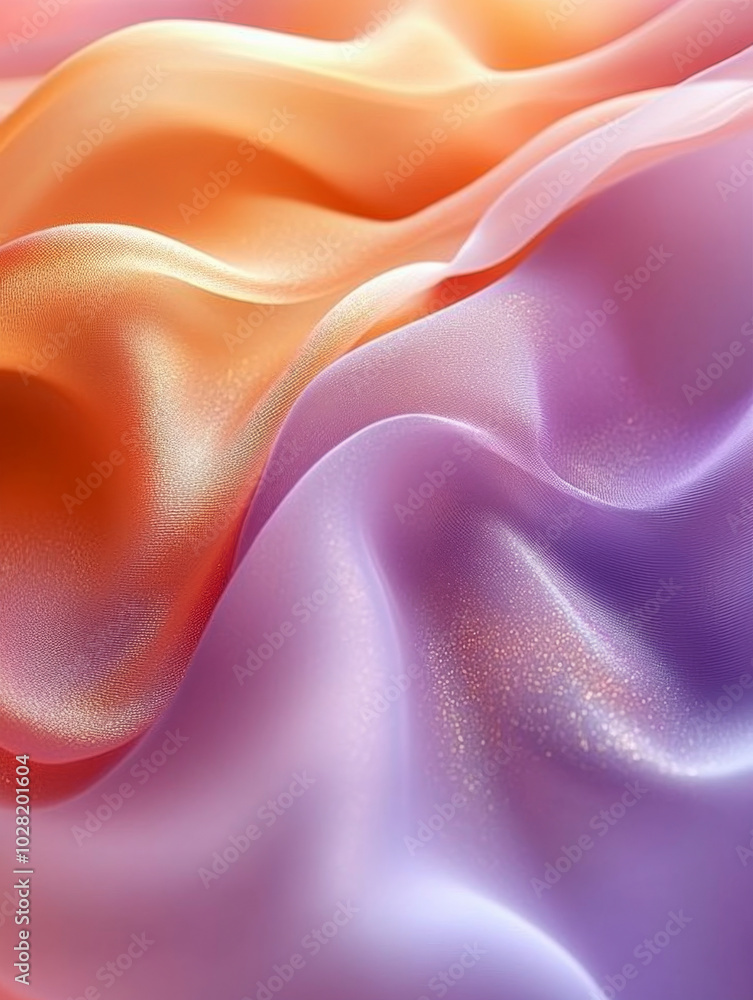 Obraz premium Soft, flowing fabric in vibrant shades of orange and purple creates beautiful, dreamy texture. delicate interplay of colors evokes sense of elegance and tranquility