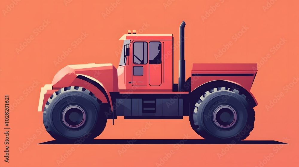 Fototapeta premium Red Heavy-Duty Truck with Large Tires