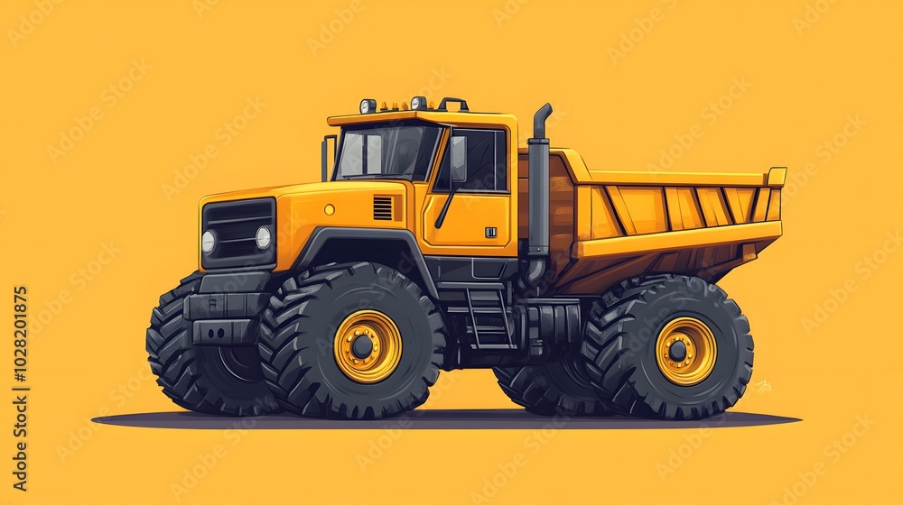 Yellow Dump Truck with Large Tires on a Yellow Background Yellow Dump Truck with Large Tires on a Yellow Background
