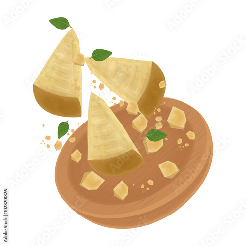 Vector Illustration Logo Clipart Levitation Pieces of parmesan cheese 