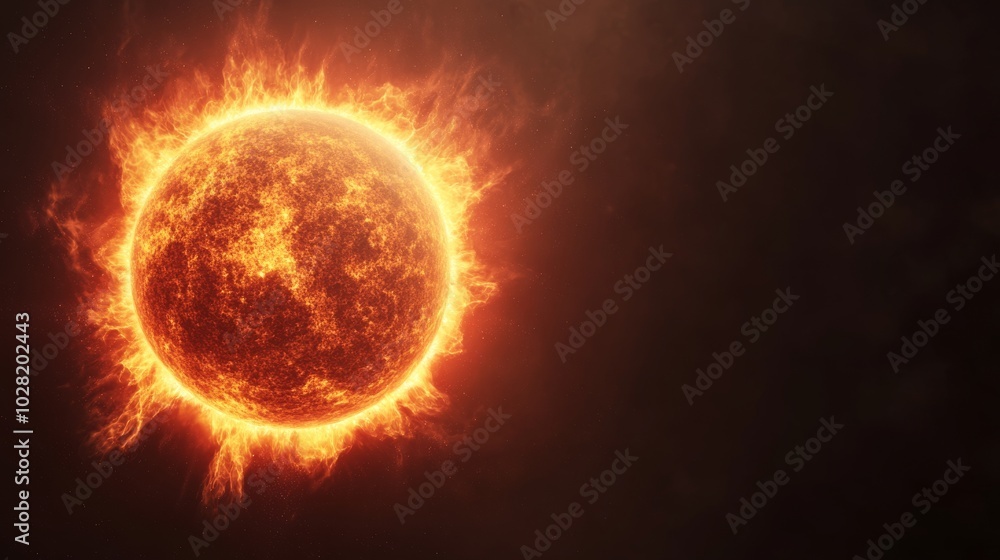 Fototapeta premium A vibrant depiction of the sun against a dark background.