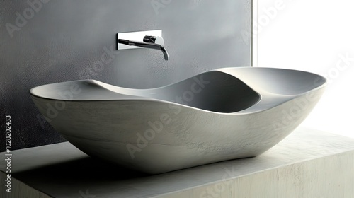 Modern Bathroom Sink Design with a Gray Wall and White Countertop photo