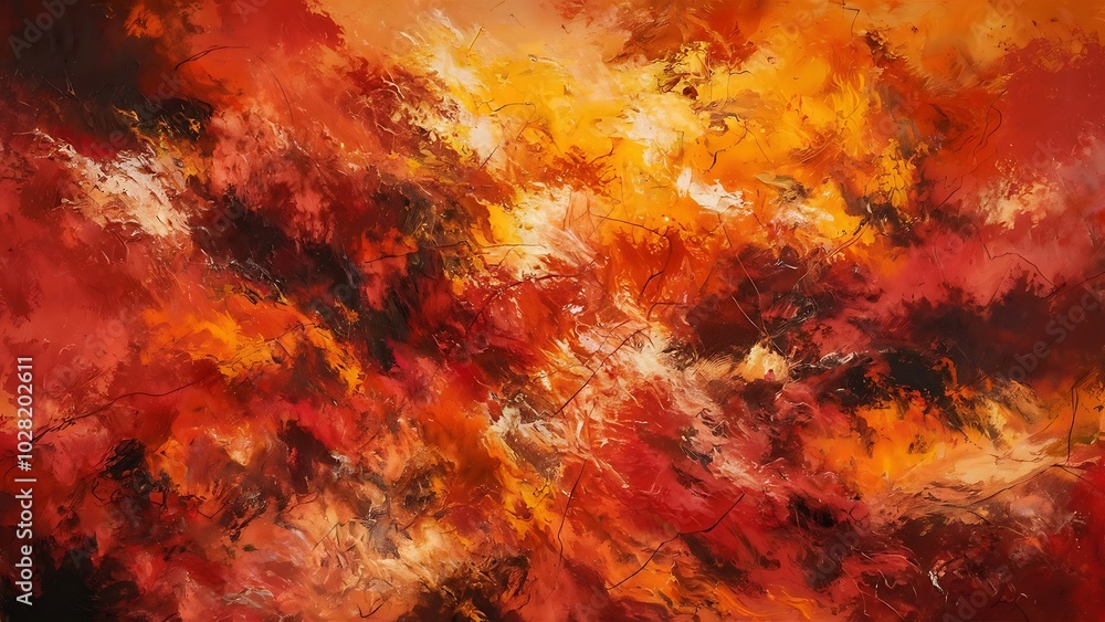 Fototapeta premium Abstract oil painting in reds and yellows