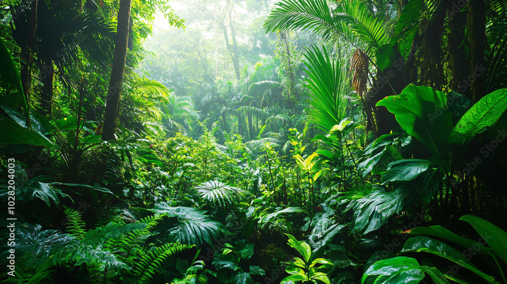 A vibrant rainforest teeming with exotic plants and wildlife. A vibrant rainforest teeming with exotic plants and wildlife.