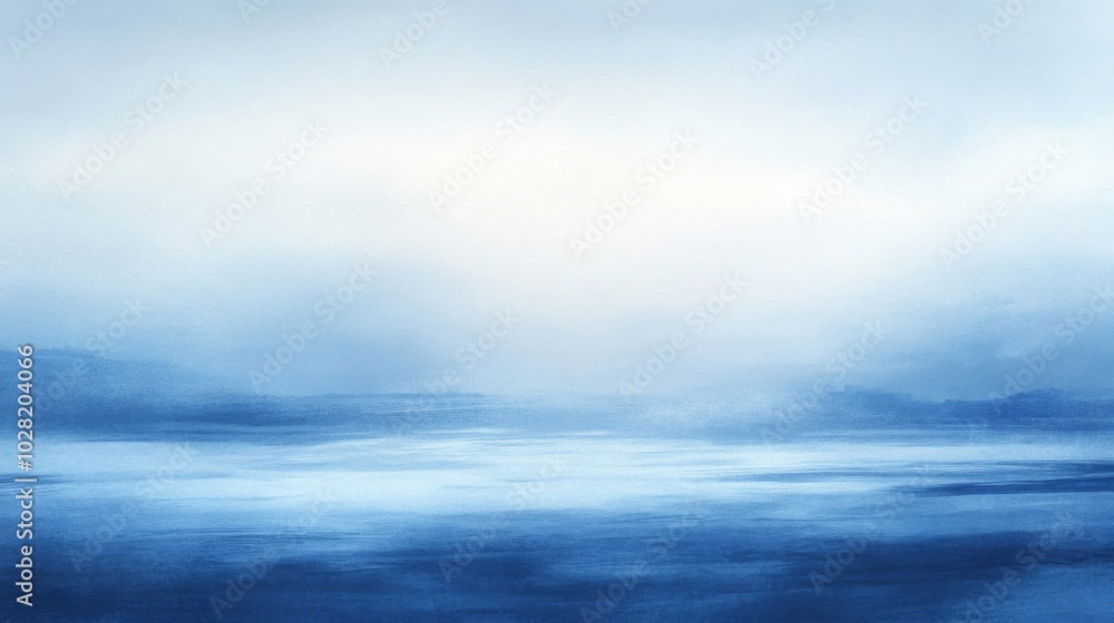 Obraz premium Abstract Blue Watercolor Landscape with Horizon