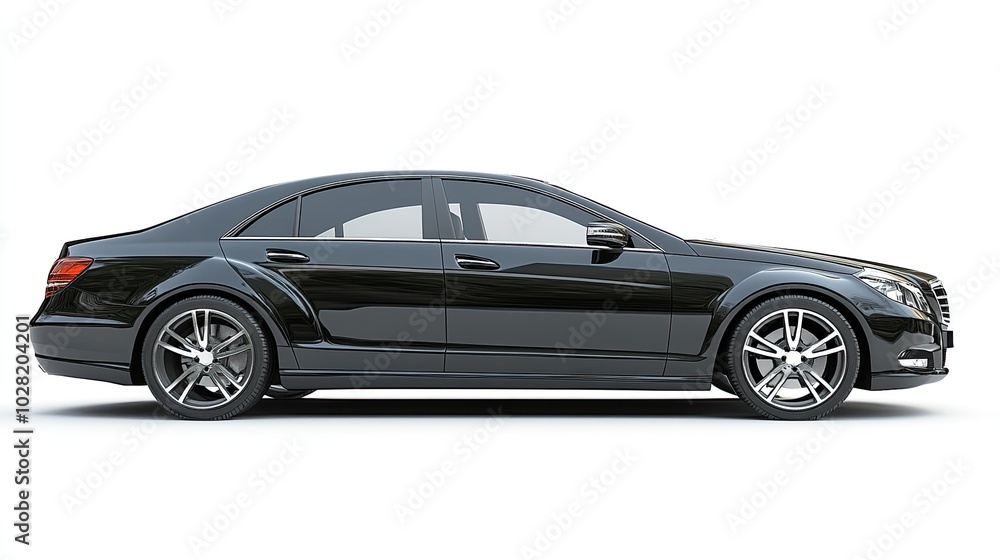 Fresh, glossy black automobile isolated on a white backdrop Fresh, glossy black automobile isolated on a white backdrop