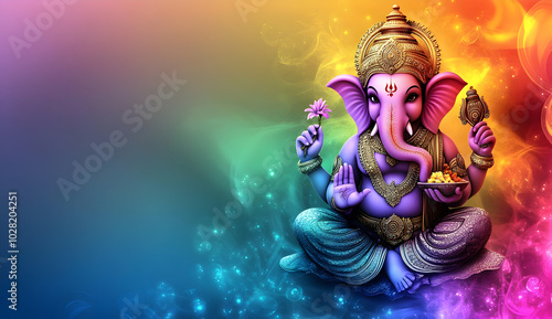 Hindu God Ganesha with colorful background.