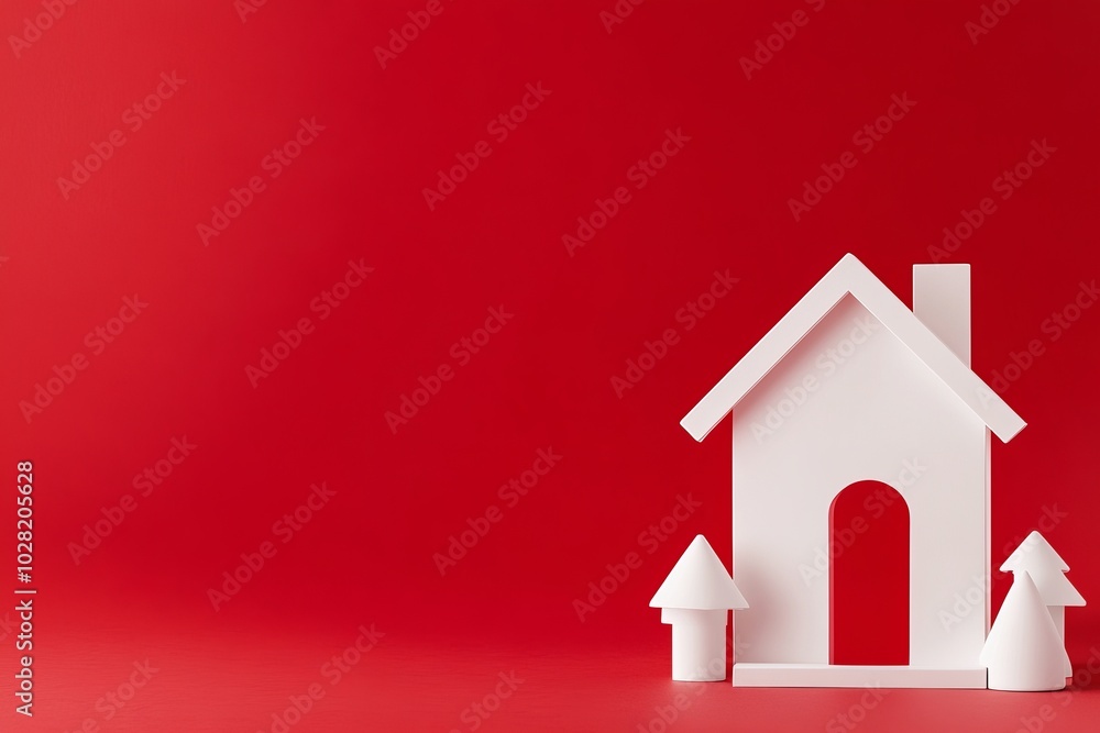 White house models on a vibrant red background, perfect for real estate or home themes. White house models on a vibrant red background, perfect for real estate or home themes.