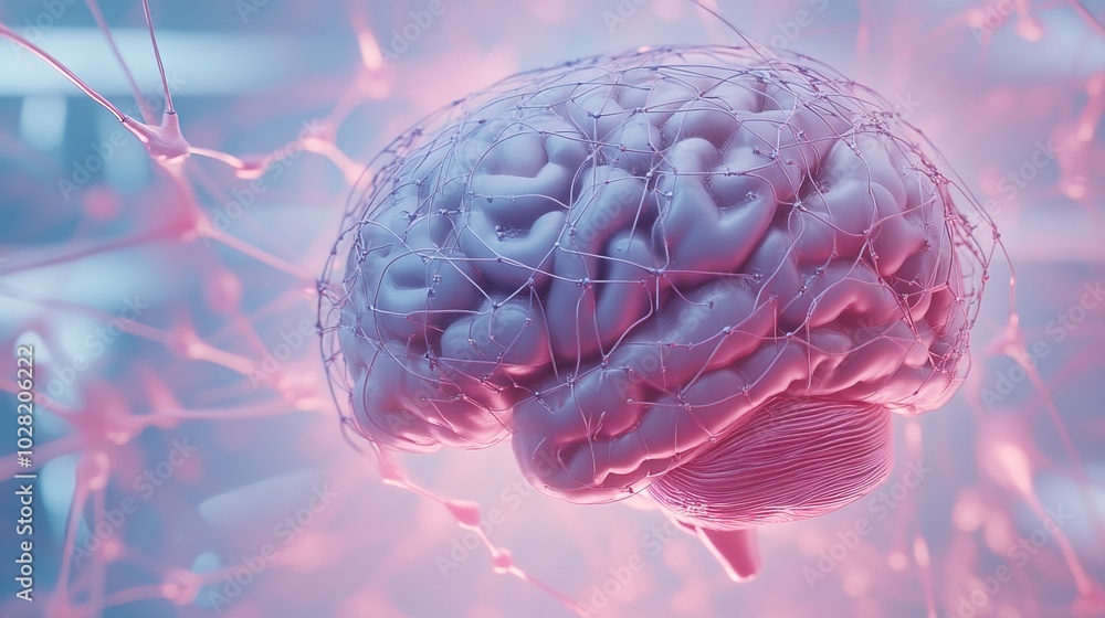Obraz premium Close-up of human brain with intricate neural pathways, symbolizing cognitive biases and complex thought processes, ideal for educational or scientific presentations.