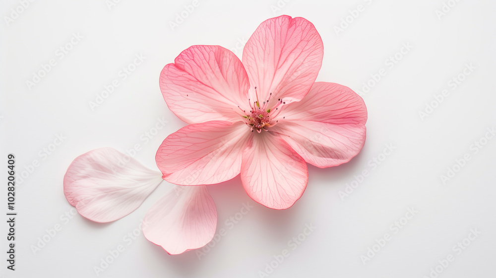 Stunning pink minimalist flower with layered petals on white background for text overlay Stunning pink minimalist flower with layered petals on white background for text overlay