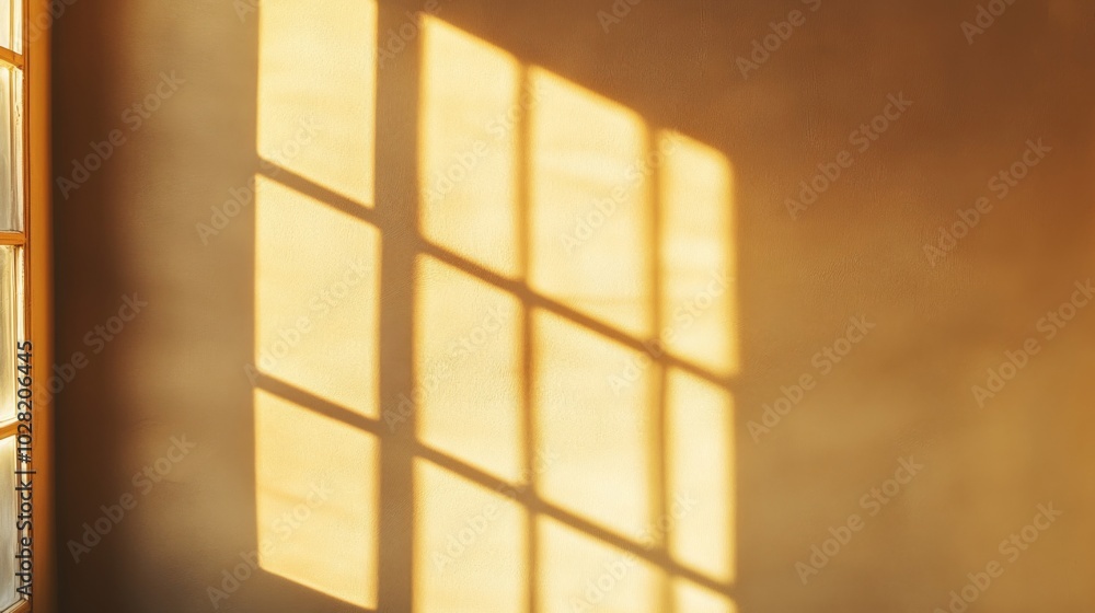 Fototapeta premium Window Light Casting a Grid Pattern on a Beige Wall
