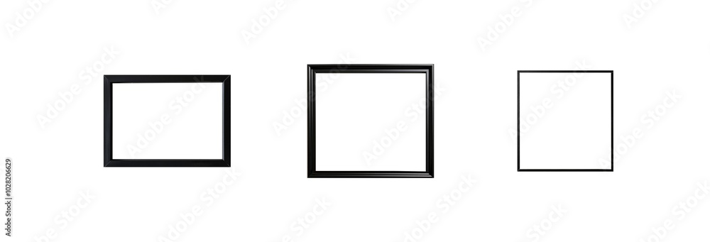 Set of thin black picture frames in various rectangular and square shapes, isolated on transparent background Set of thin black picture frames in various rectangular and square shapes, isolated on transparent background