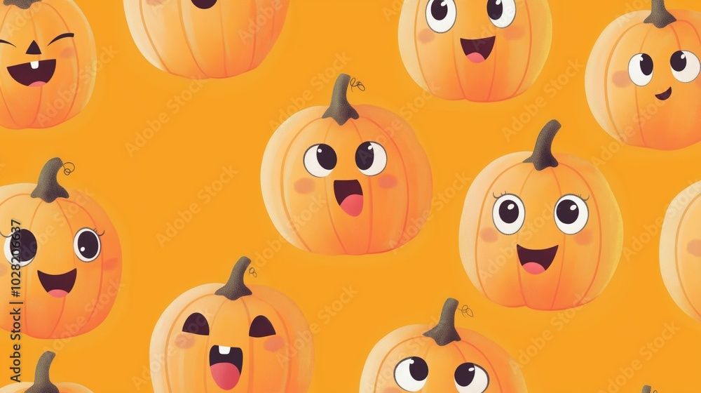 Obraz premium Whimsical Halloween Pumpkins with Funny Faces and Emotions
