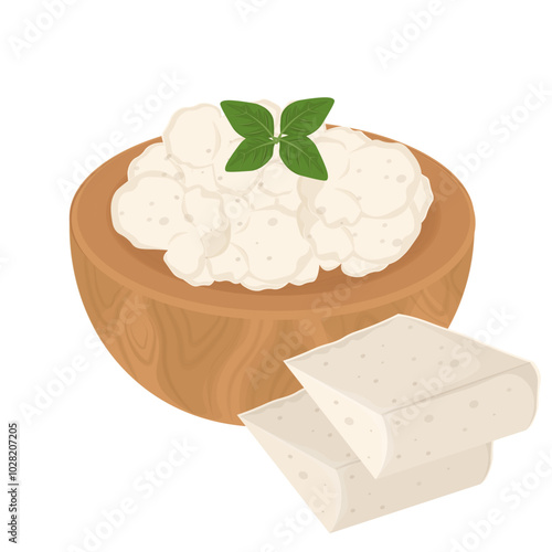 Vector Illustration Logo Clipart Cottage Cheese Curd cheese and Slice Ricotta Cheese 