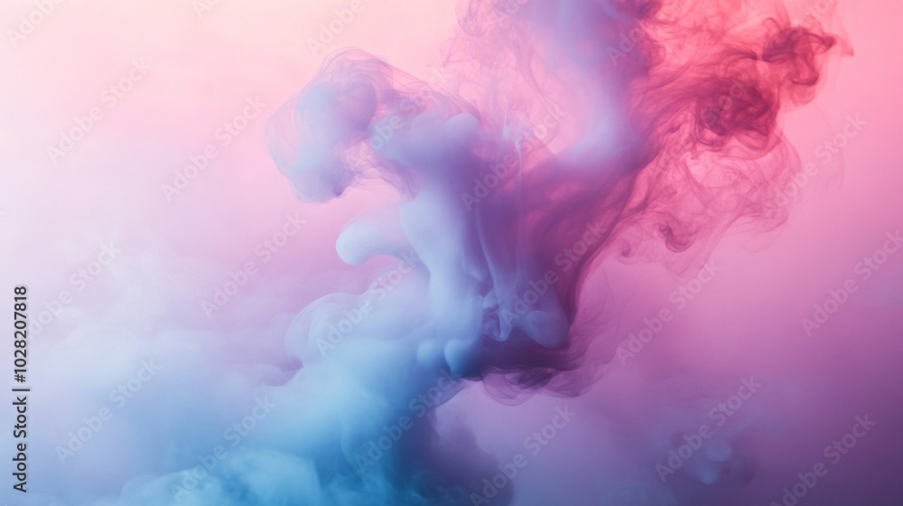Fototapeta premium Abstract Swirls of Blue and Red Smoke Against a Pink Background
