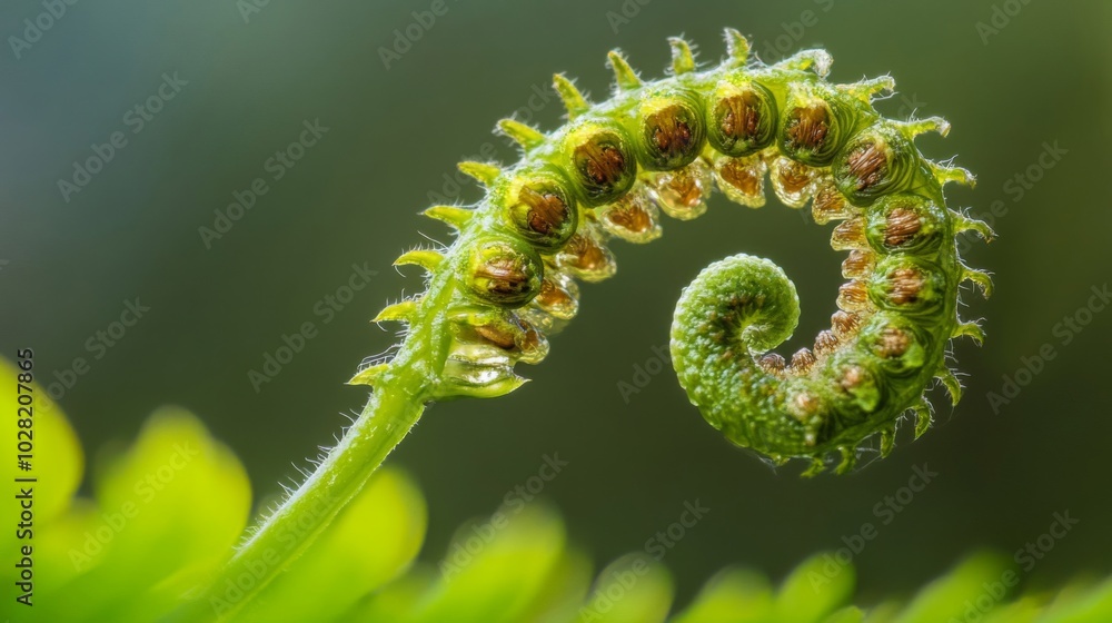 Close-up of a Spiraling Fern Frond with Delicate Hairs Close-up of a Spiraling Fern Frond with Delicate Hairs