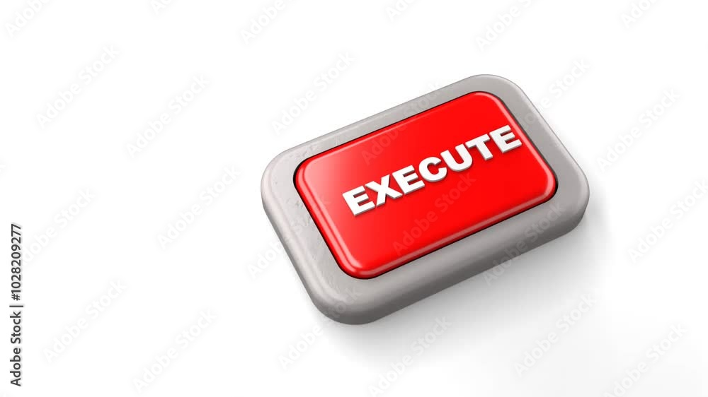 3D Rendered Red Button Labeled EXECUTE Pressed by Finger White Background 3D Rendered Red Button Labeled EXECUTE Pressed by Finger White Background