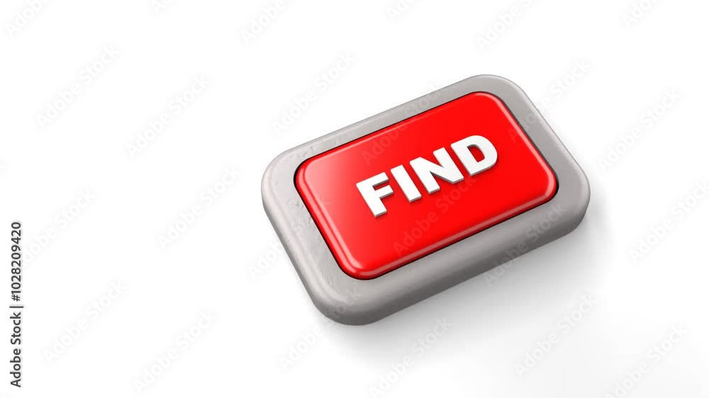 3D Rendered Red Button Labeled FIND Pressed by Finger White Background 3D Rendered Red Button Labeled FIND Pressed by Finger White Background