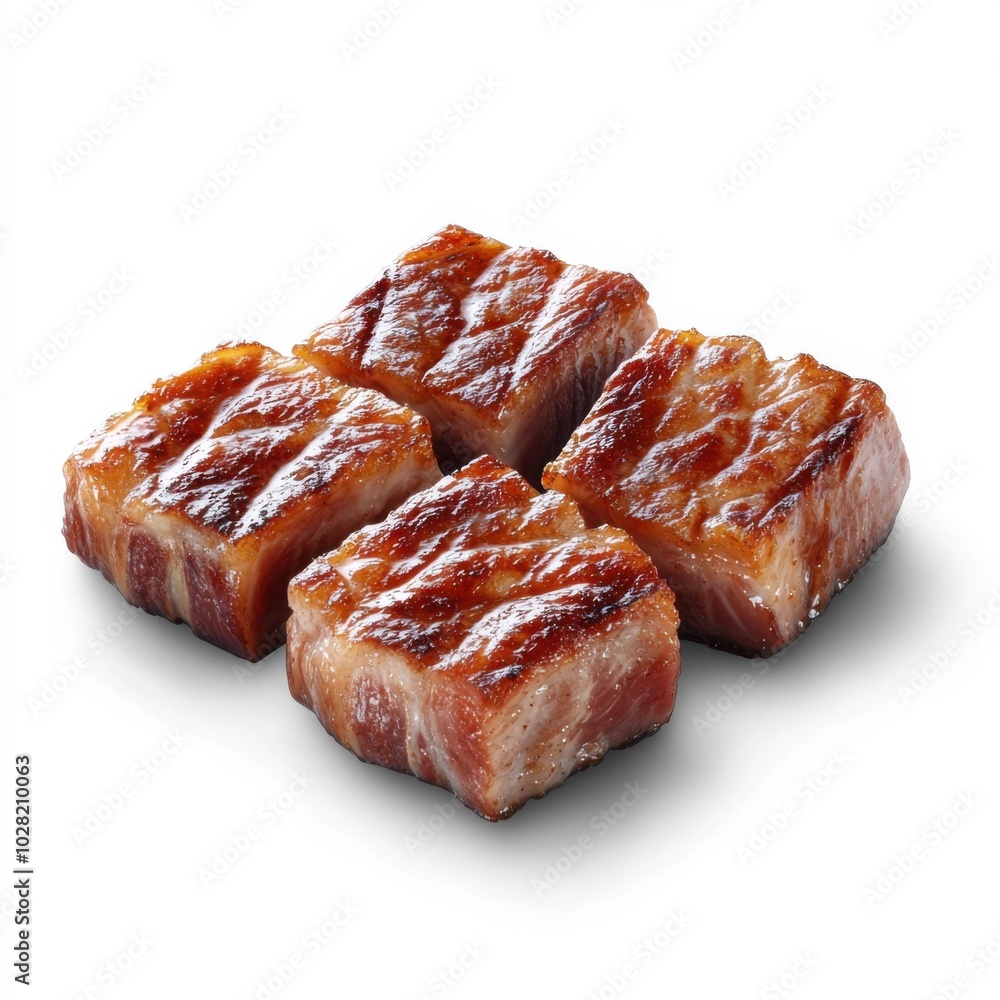 Grilled Pork Chunks on White Background Grilled Pork Chunks on White Background